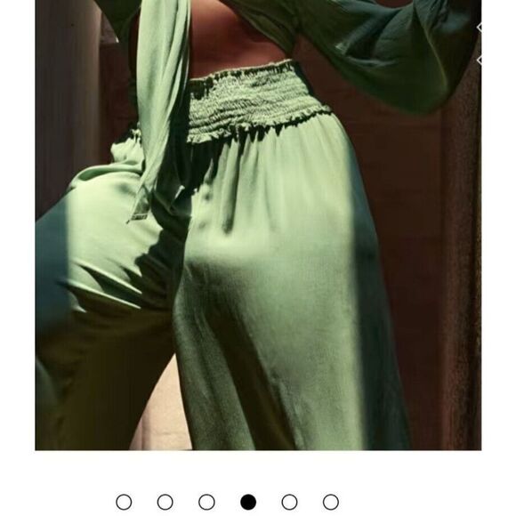Fashion to Figure Pants Size‎  3  Green Gauze Lightweight Elastic Waist Wide Leg - Picture 4 of 14